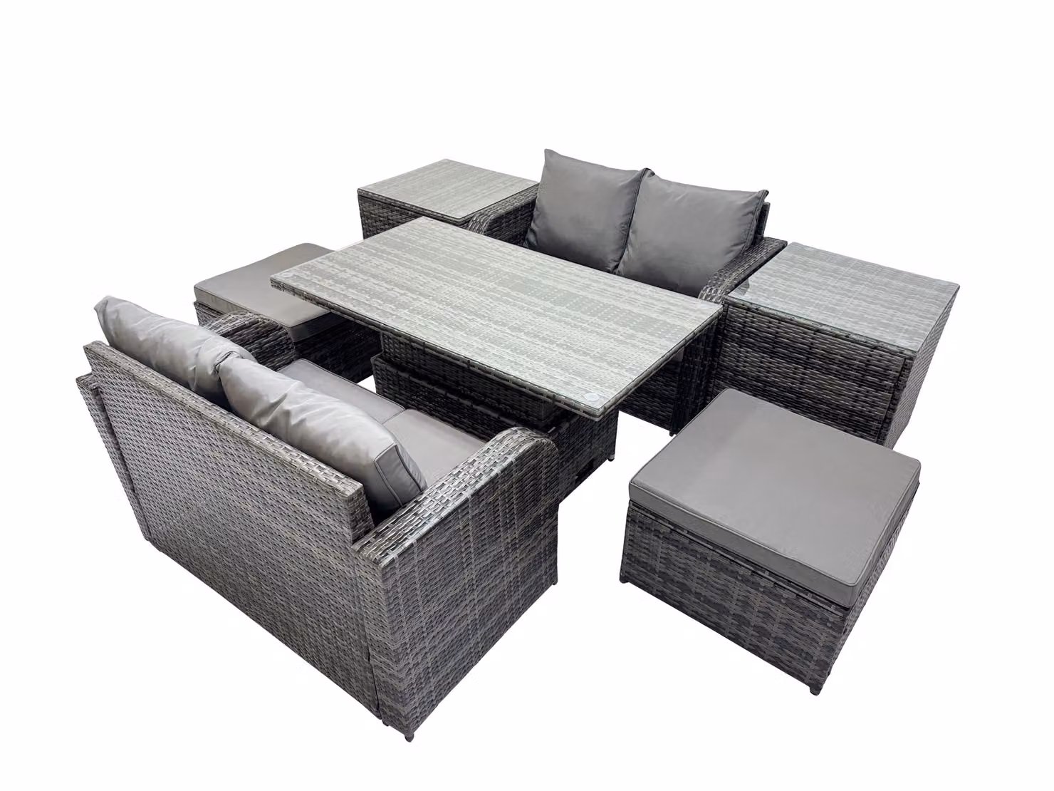 Fimous 6-Seater Rattan Garden Furniture Set with 2 Large Stools and 2 Side Tables in Dark Grey – 2