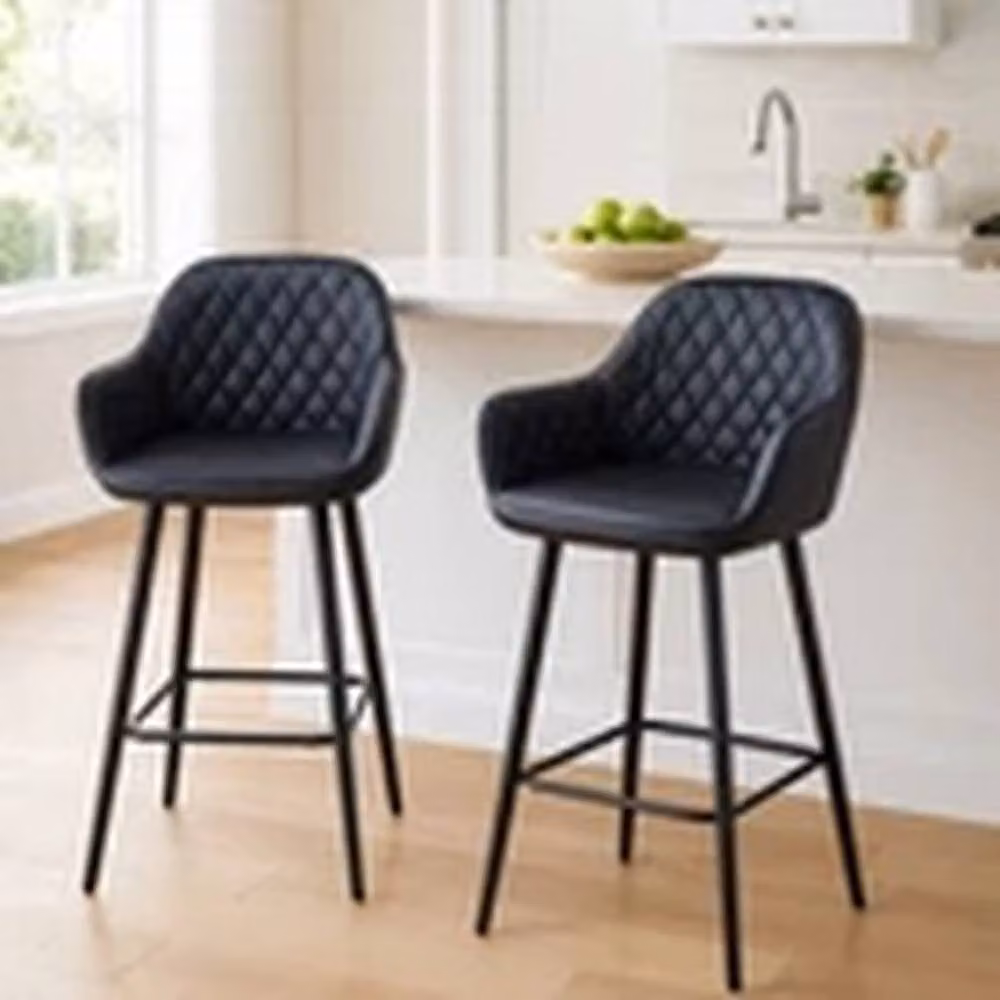 EONLION Set of 2 Modern Black Synthetic Leather Bar Stools with Armrests – 3