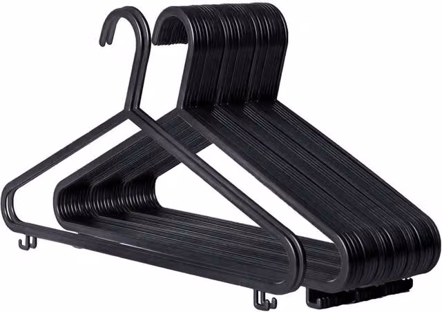 NESTLUNE 50 Pack Black Plastic Space Saving Coat Hangers with Notches, W: 15 cm, H: 100 cm