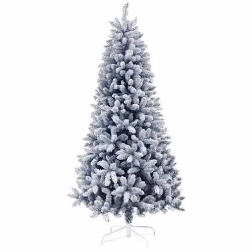 HOMCOM 6ft Blue Flocked Artificial Christmas Tree with Snow Frosted Tips