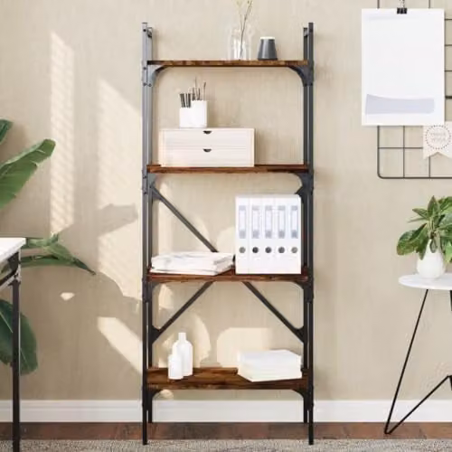 vidaXL 4-Tier Industrial Bookcase in Smoked Oak, W: 56 cm, D: 31.5 cm, H: 138.5 cm – 2