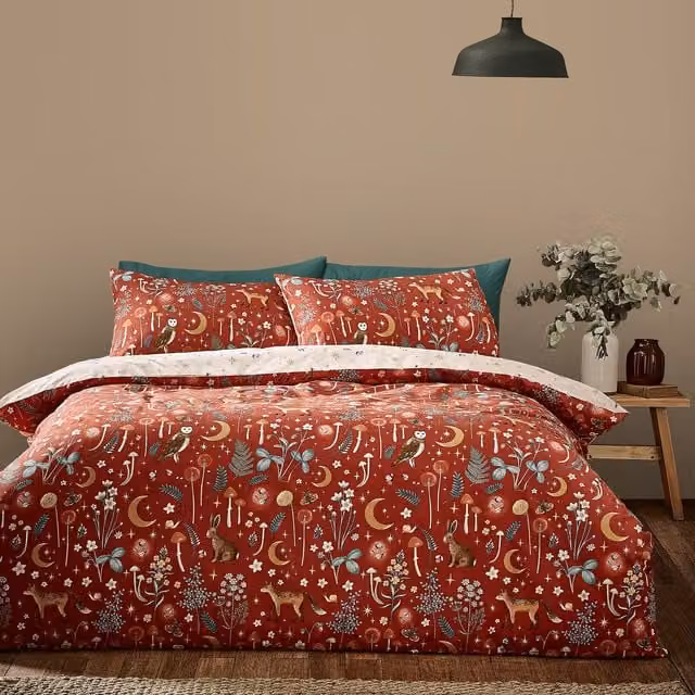 Catherine Lansfield Enchanted Twilight Reversible Floral Duvet Cover Bedding Set in Burnt Orange