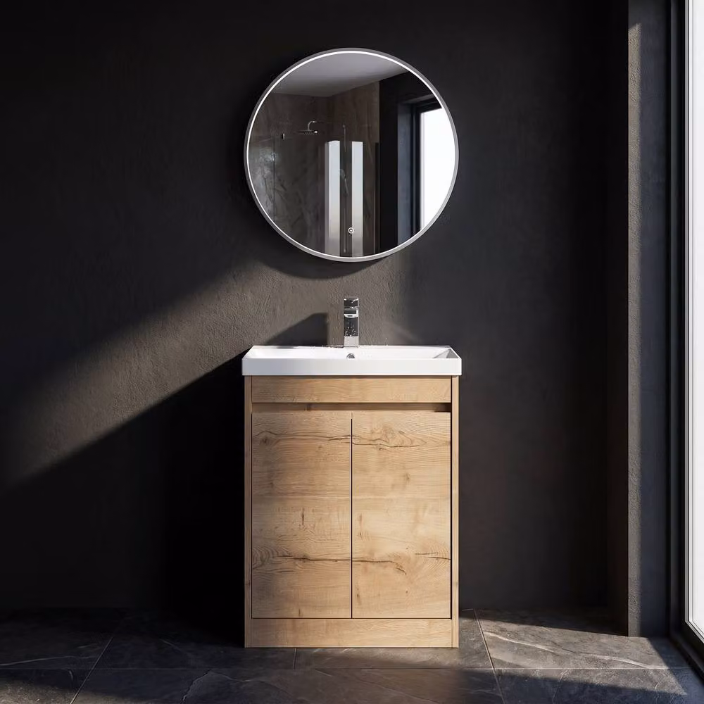 Balterley Chartley 2 Door Freestanding Bathroom Vanity Unit with Thin Edge Basin, Autumn Oak Brown, W/D/H: 62 x 39.5 x 83.5 cm – 3
