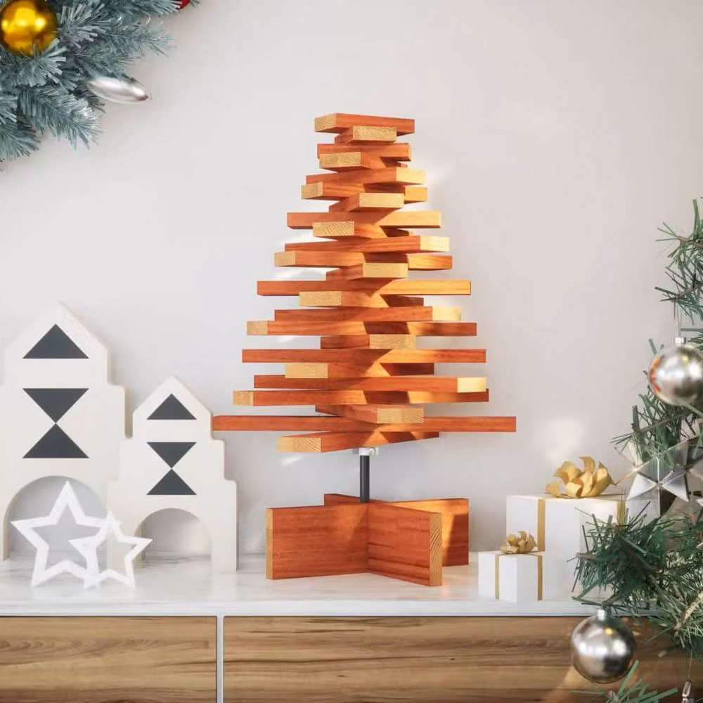 Berkfield Home Rustic Solid Wood Pine Tabletop Christmas Tree in Wax Brown, Height: 60 cm – 2