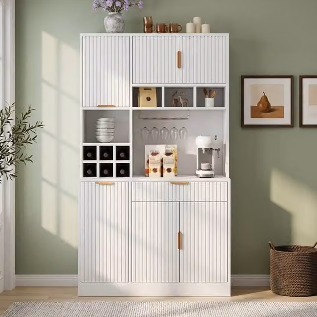 Matteo White Modern Tall Sideboard Cabinet with Glass Doors and Bottle Rack, W/D/H: 100 x 40 x 175 cm – 1
