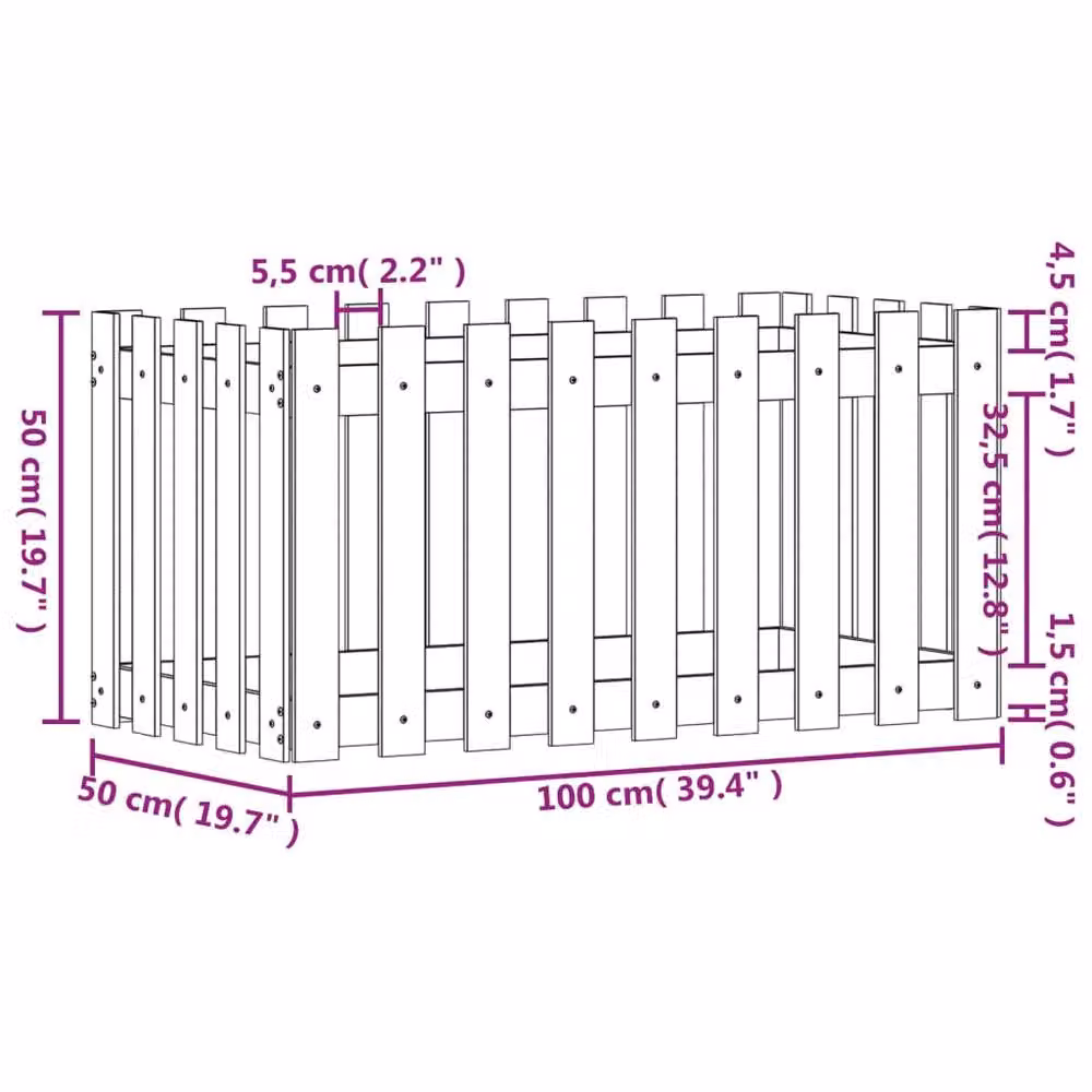 Berkfield Home Garden Raised Bed with Fence Design in Black Solid Wood Pine, W/D/H: 100 x 50 x 50 cm – 6