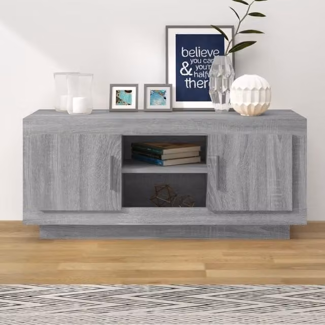Berkfield Home Grey Sonoma TV Cabinet in Matt Engineered Wood W/D/H: 102 x 35 x 45 cm – 1