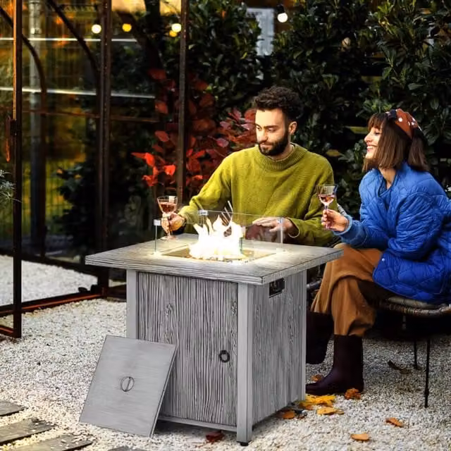Chilli Nova Square Modern Fire Pit Table in Grey with Glass Top