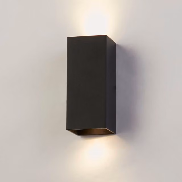 Lighting Collection London Square Up & Down LED Wall Light in Black Aluminium