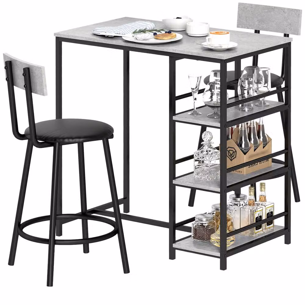 STILVORA Modern Rectangular Dining Set with 3 Chairs and Storage, Grey Wood and Metal Frame – 5