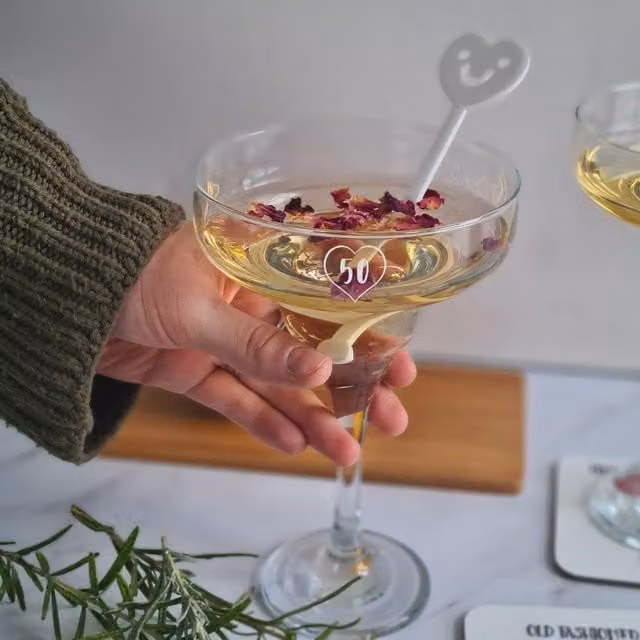 Afewhometruths Engraved 50th Birthday Cocktail Glass with Coasters, Clear