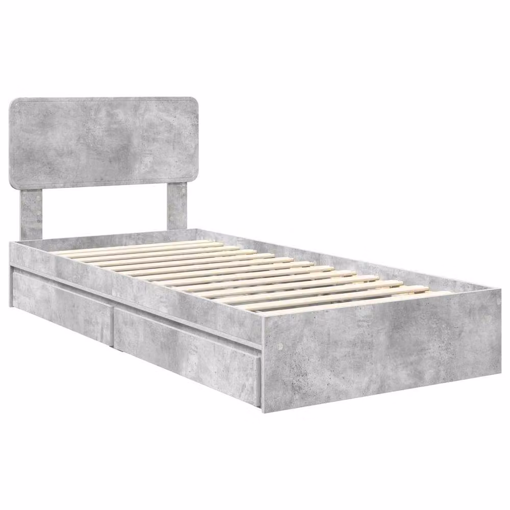 Berkfield Home Modern Storage Bed in Concrete Grey, Engineered Wood, W/D/H: 90 x 190 cm – 2