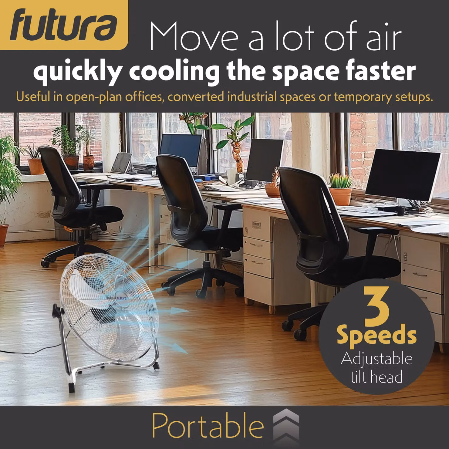 Futura Large 20 inch High Velocity Floor Fan in Silver with 3 Speeds and Oscillation – 3