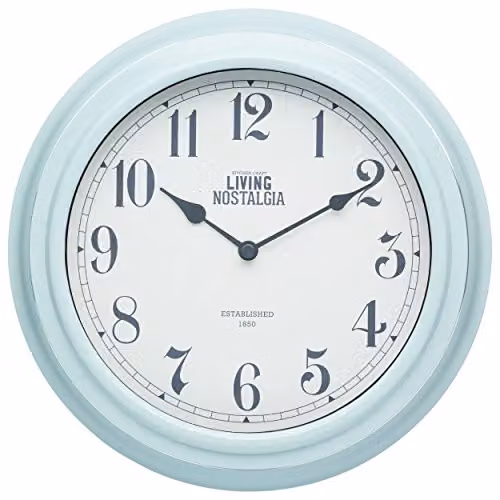 KitchenCraft Living Nostalgia Analogue Silent Quartz Wall Clock, Diameter: 25.5 cm, Vintage Blue – 1