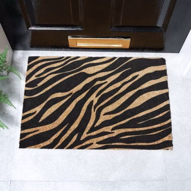 Artsy Mats Zebra Print Doormat in Brown and Black with Coir and Non-Slip Natural Rubber Base