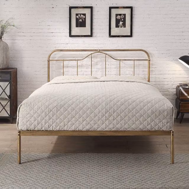 Oakenholt Double Bed in Antique Bronze and Oak Metal Finish, 140 x 200 cm
