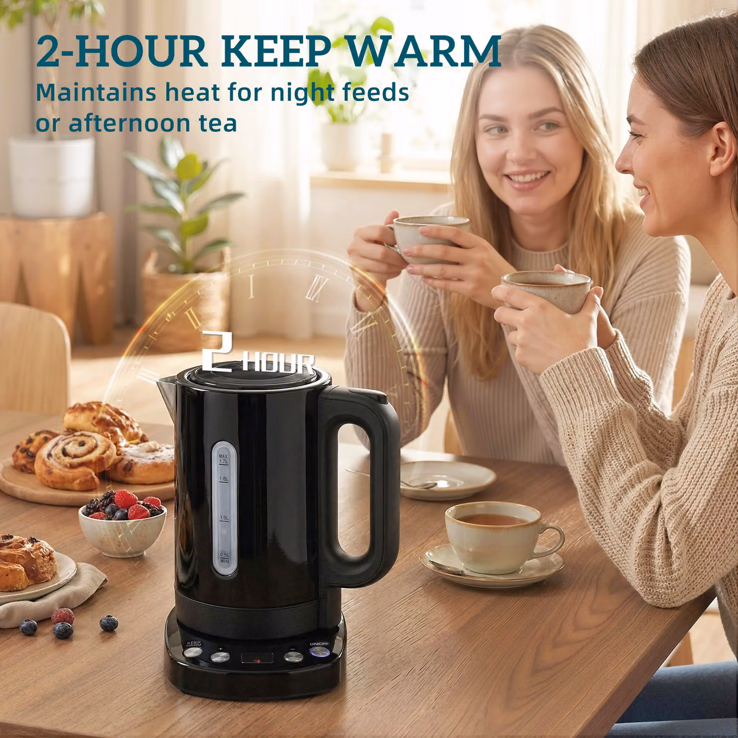 HOMCOM Electric Kettle with Keep Warm Function and LCD Base, Black, 1.7 l – 7