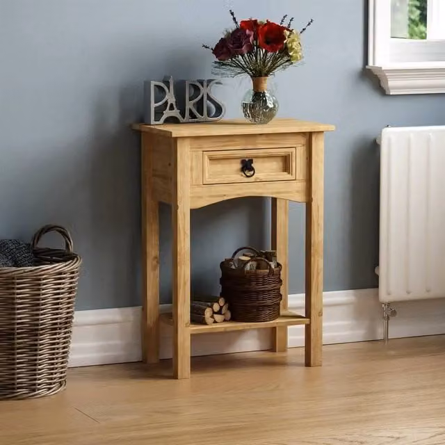 SPETLEK Solid Pine Hallway Storage Drawer Shelf in Brown, W: 100 cm, D: 60 cm
