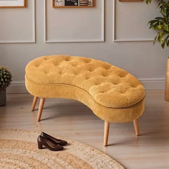 EONLION Mustard Yellow Upholstered Storage Bench and Window Seat Stool – 1