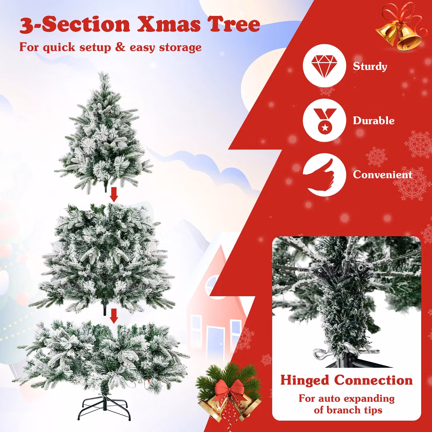 Gymax 6ft Flocked Artificial Green Christmas Tree with 752 Tips and 250 LED Lights – 5