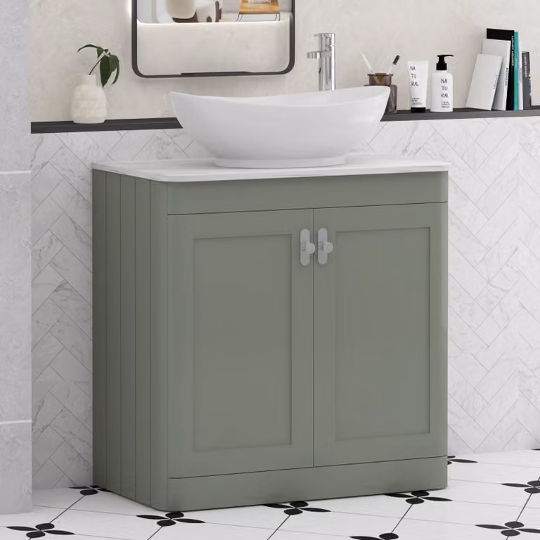 Royal Bathrooms Henley 800mm Sage Green Floor Standing 2 Door Vanity Unit with Amaze Basin and Chrome Knob