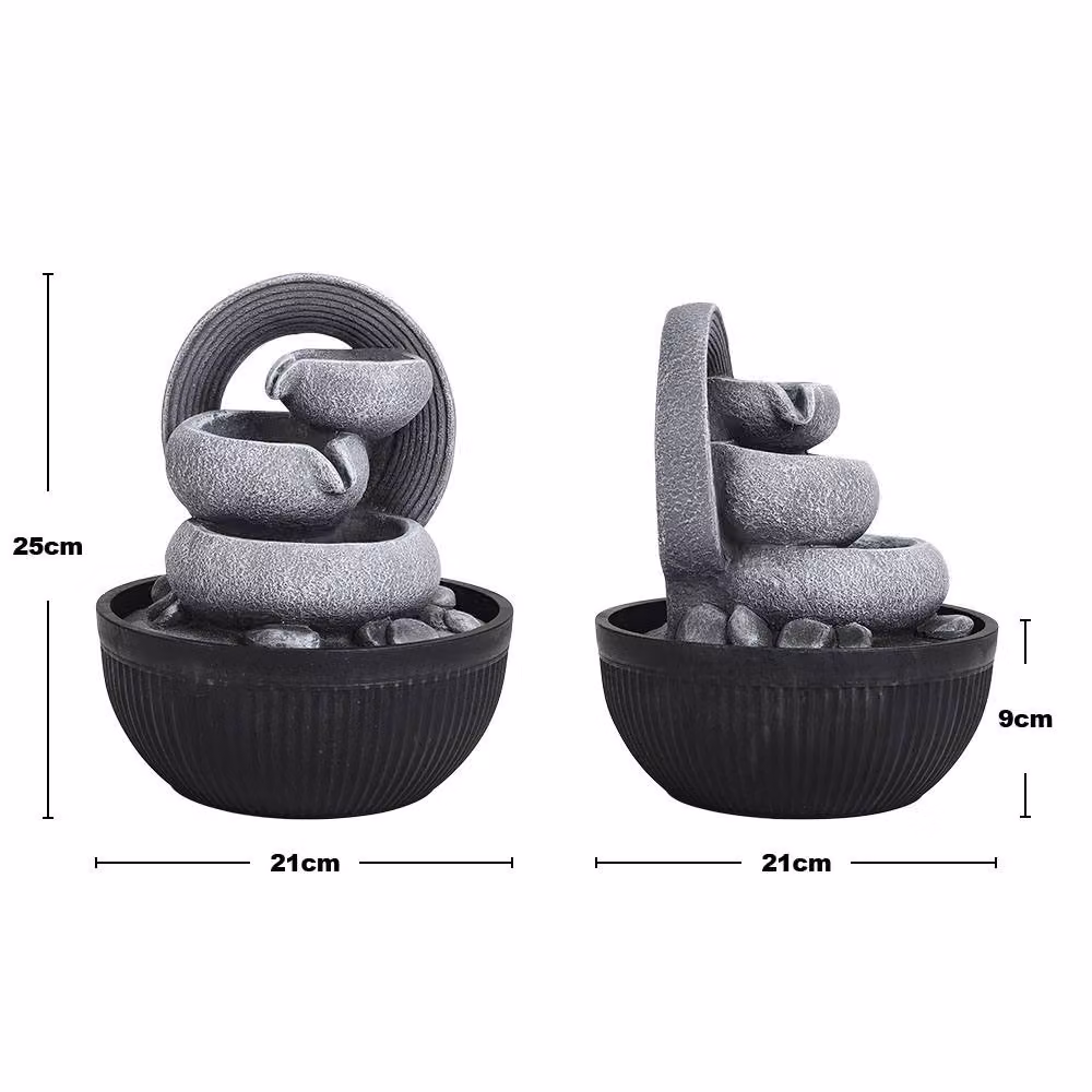 Livingandhome Grey Resin Tabletop Fountain with LED Light, W/D/H: 25.0 x 25.0 x 21.0 cm – 4