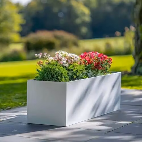 Tulipy Galvanised Steel Trough Planter with Liner in Matte White, L75 x W32 x H32 cm – 3