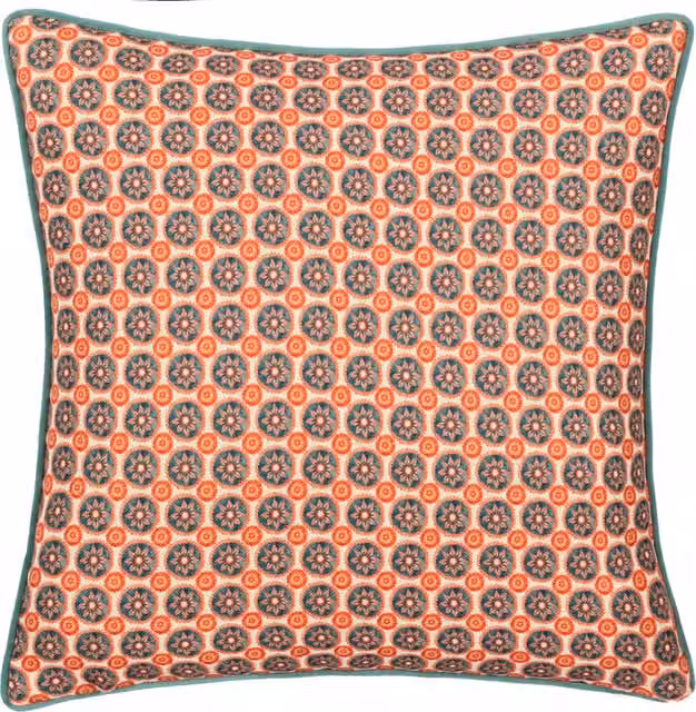 Make It A Home Onika Square Geometric Blue Linen and Velvet Cushion