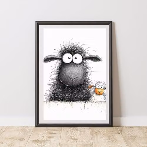 60 Second Makeover Black Sheep and Daisy Print Wall Art Poster, Multicolour, A4