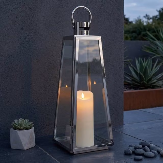 Garden Greatness Lunaria Classic Silver Steel and Glass Taper or Pillar Candle Lantern – 1