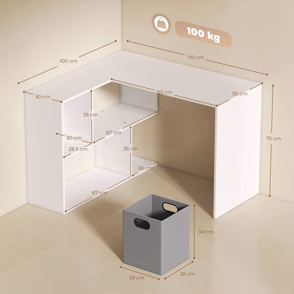 HOMCOM L Shaped Reversible Corner Computer Desk in White, W/D/H: 110 x 100 x 75 cm – 2