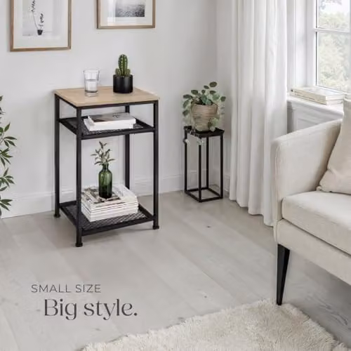 tectake Industrial 3-Tier Side Table with Metal Frame and MDF Laminate Shelves in Black and Brown, W/D/H: 45.5 x 36.0 x 75.5 cm – 2