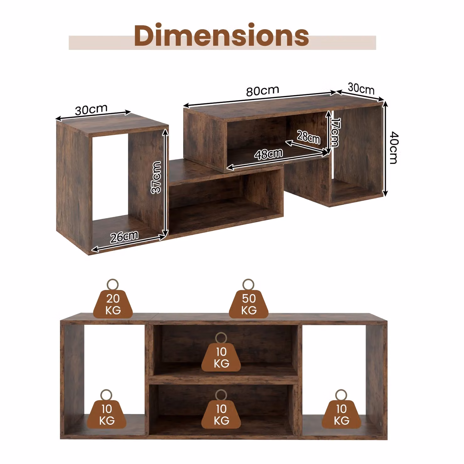 Costway 2-Piece Modern Minimalist Brown Wood Entertainment Centre and Console TV Stand – 2