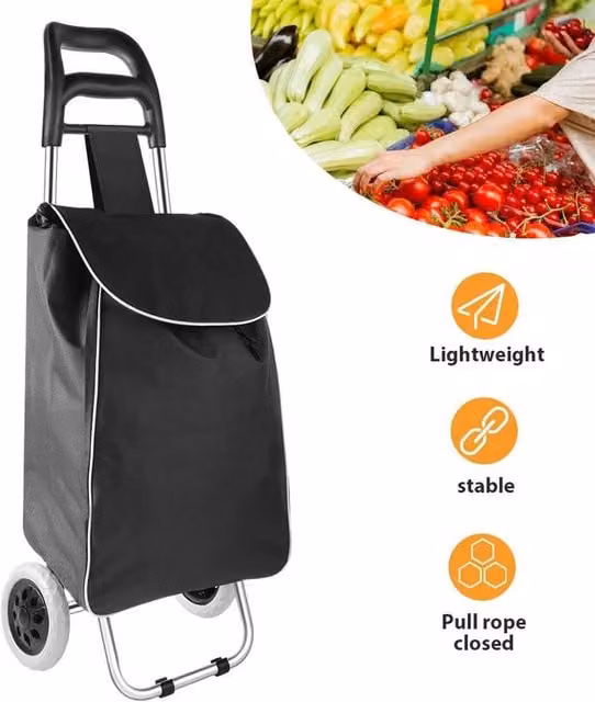 EONLION Lightweight Folding Shopping Trolley with 2 Wheels and Bag in Black, Height: 100 cm – 1
