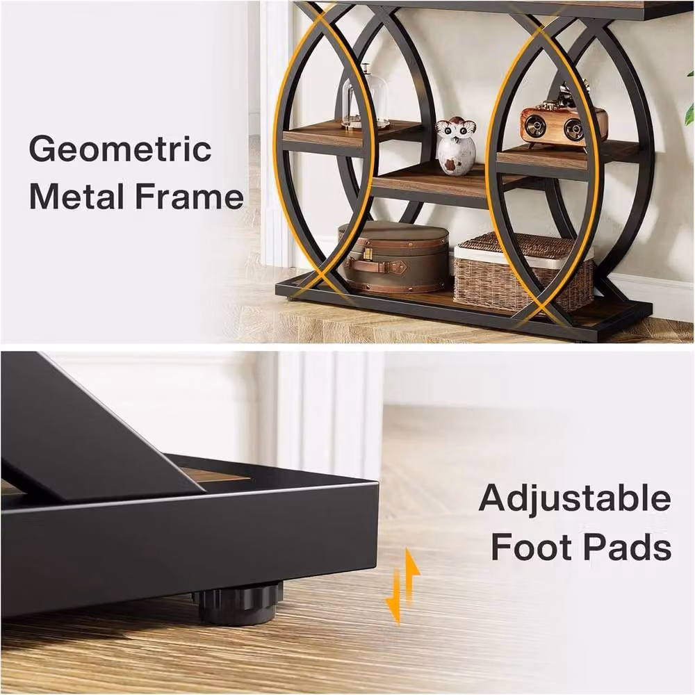 VOGREX Industrial 4-Tier Brown Console Table with Geometric Design for Hallways and Entryways – 6