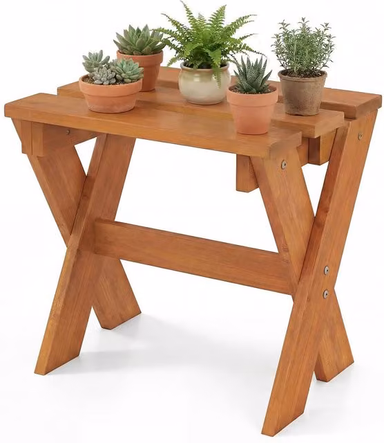 Costway Solid Wood Side Table and Flower Stand in Brown and Beige – 1