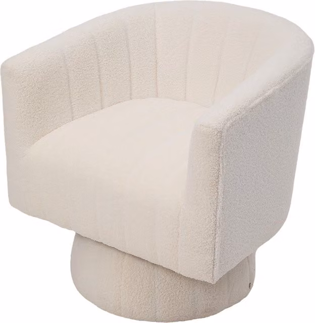 Livingandhome White Bouclé Upholstered Tub Swivel Accent Armchair with Armrests
