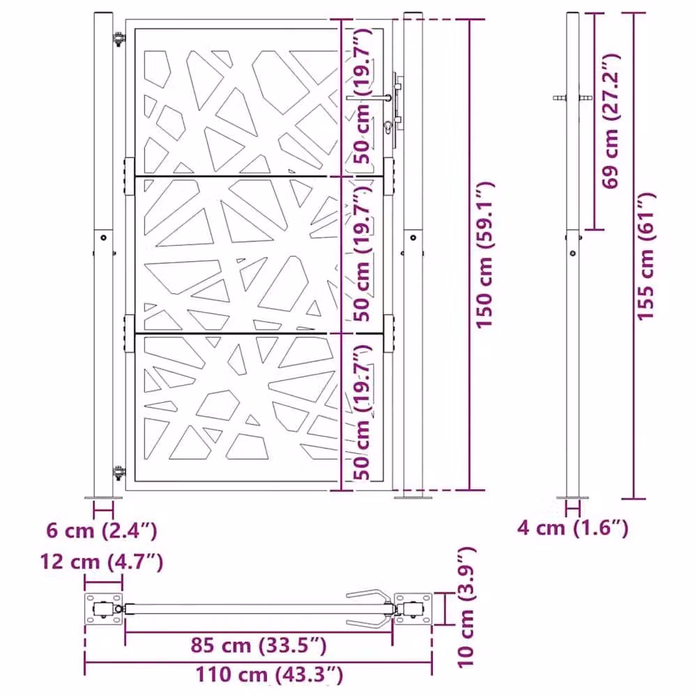 Berkfield Home Beautiful Garden Gate in Black Steel, W: 105 cm, H: 155 cm – 7