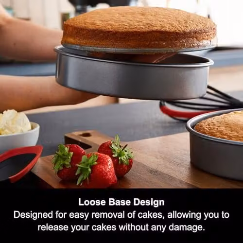 Morphy Richards Non-Stick Carbon Steel Loose Base Round Cake Tin Set in Grey – 3