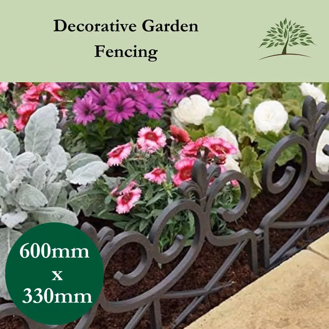 Marco Paul 4-Piece Black Plastic Decorative Scroll Garden Edging Fence Panels – 4