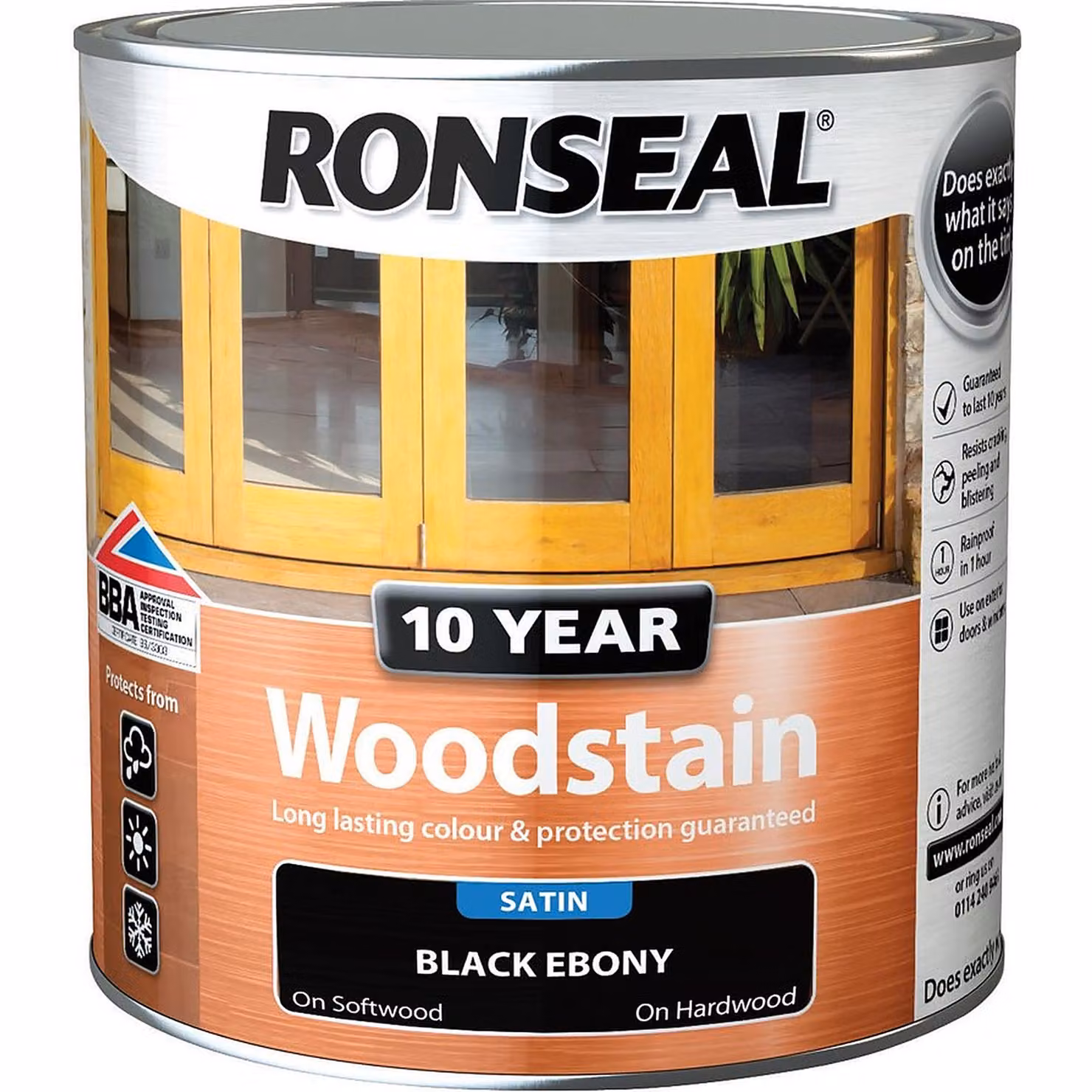 Ronseal 10 Year Woodstain Ebony in Black, 0.75 l – 2