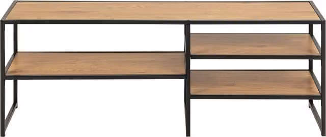 Furniture To Go Seaford Industrial Open TV Unit with 3 Wild Oak Shelves in Black Metal