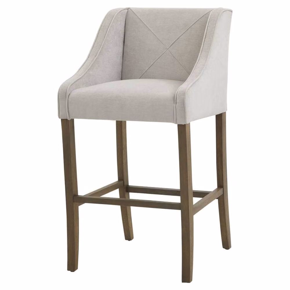 Wyld Haus Perugia Modern Upholstered Bar Stool in Grey with Wooden Legs – 2