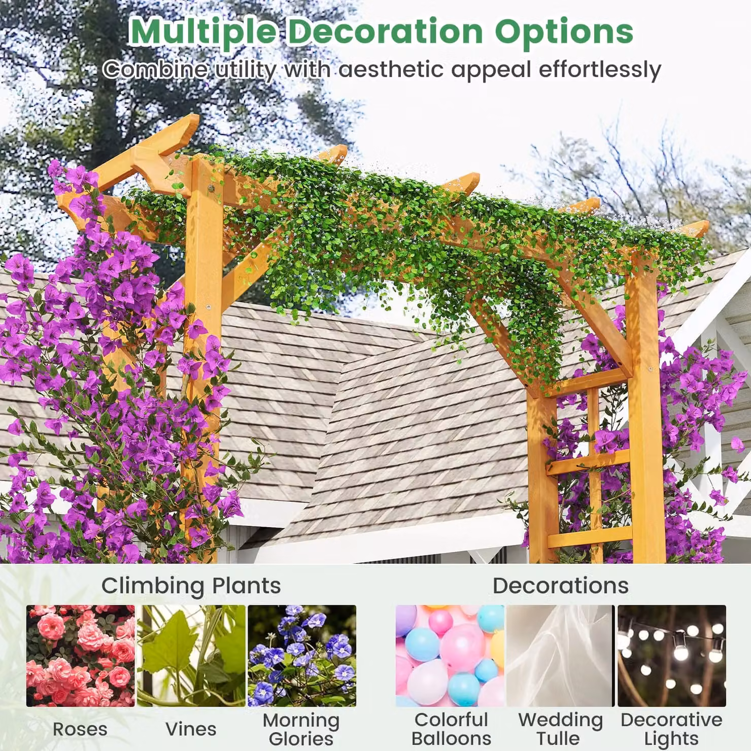Costway Wooden Garden Arch Arbor and Outdoor Trellis in Yellow, H 215 x W 60 x D 60 cm – 4