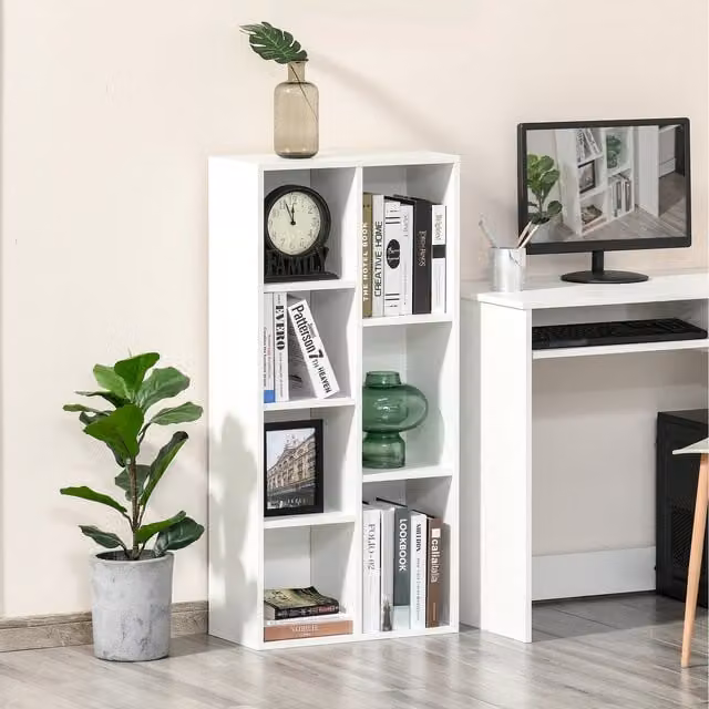 HOMCOM Modern White Cube Bookshelf Display with Back Panel