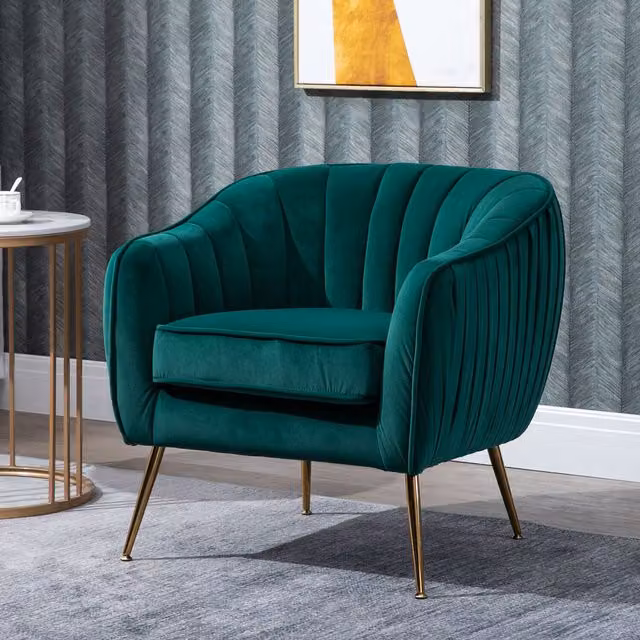 HOMCOM Art Deco Velvet Tub Armchair with Metal Legs in Green