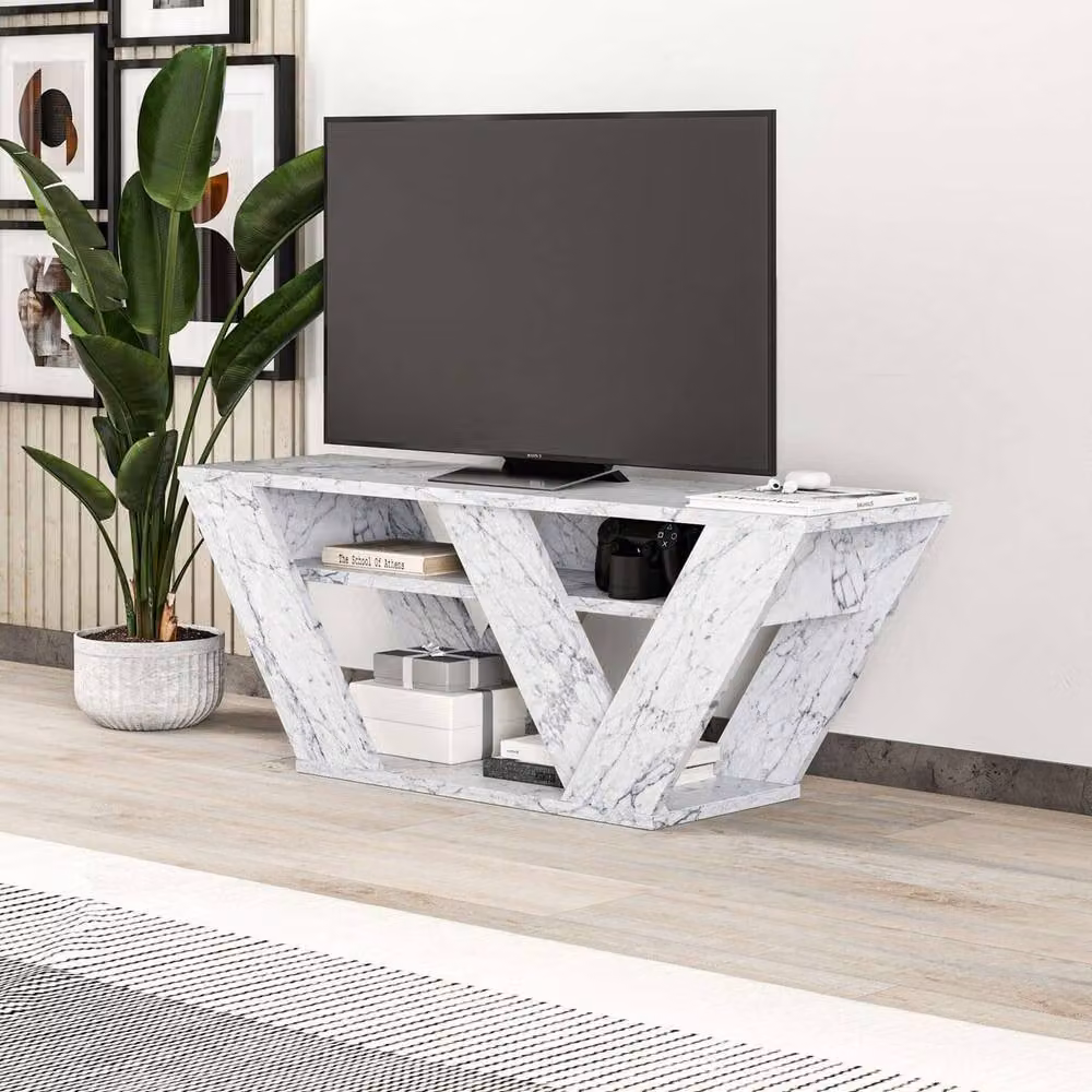 CALICOSY Pipralla Modern TV Stand with 3 Shelves in Stone, W: 110 cm, H: 30 cm, D: 40 cm – 2