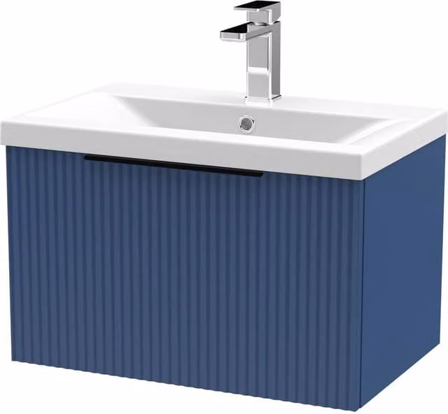 Balterley Fluted Front Wall Hung 1 Drawer Vanity Basin Unit, Satin Blue, W: 60 cm