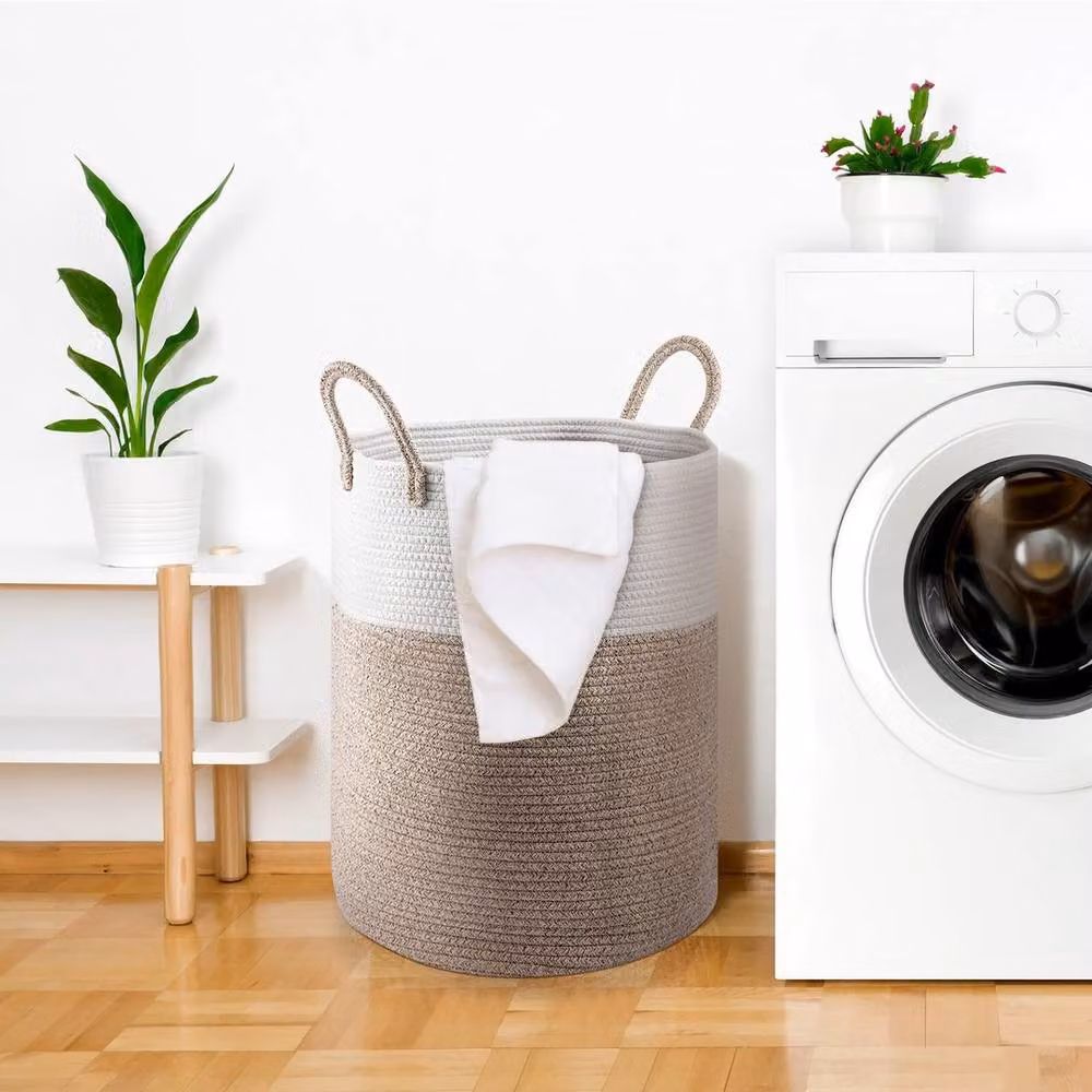 NESTLUNE Brown Cotton Rope Woven Storage Basket, 58L, Collapsible – 3