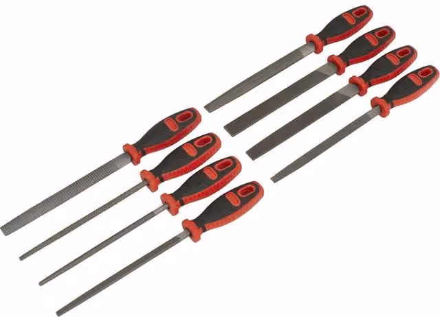 Loops 8 Piece Engineers File and Wood Rasp Set with Soft Grip Handles in Red and Multicolour